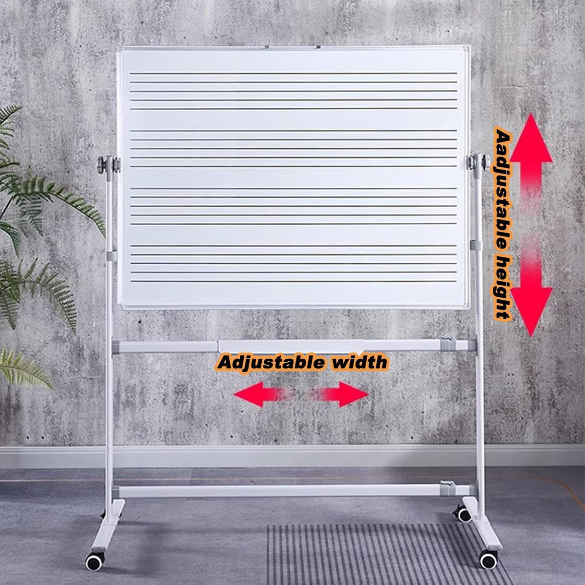 Mobile Music Staff Whiteboard 90X120Cm, Double-Sided Magnetic Dry Erase Board On Wheels,for School, Musicians and Home