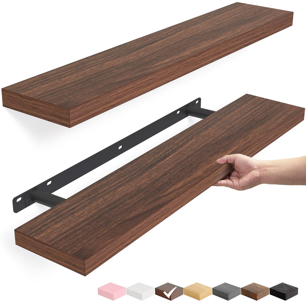 BAYKA Rustic Brown Floating Shelves 35.4in, Set of 2, Wall Mount Wood Shelf