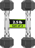 HANDBODE Hex Dumbbell Set of 2, Rubber Encased Fixed Dumbbells, 2.5-65 lb