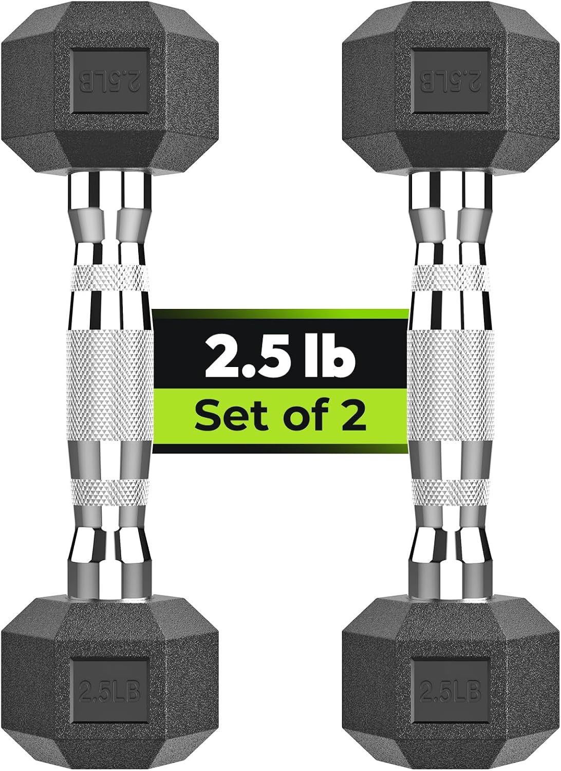 HANDBODE Hex Dumbbell Set of 2, Rubber Encased Fixed Dumbbells, 2.5-65 lb