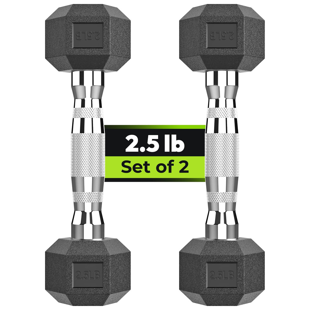 HANDBODE Hex Dumbbell Set of 2, Rubber Encased Fixed Dumbbells, 2.5-65 lb