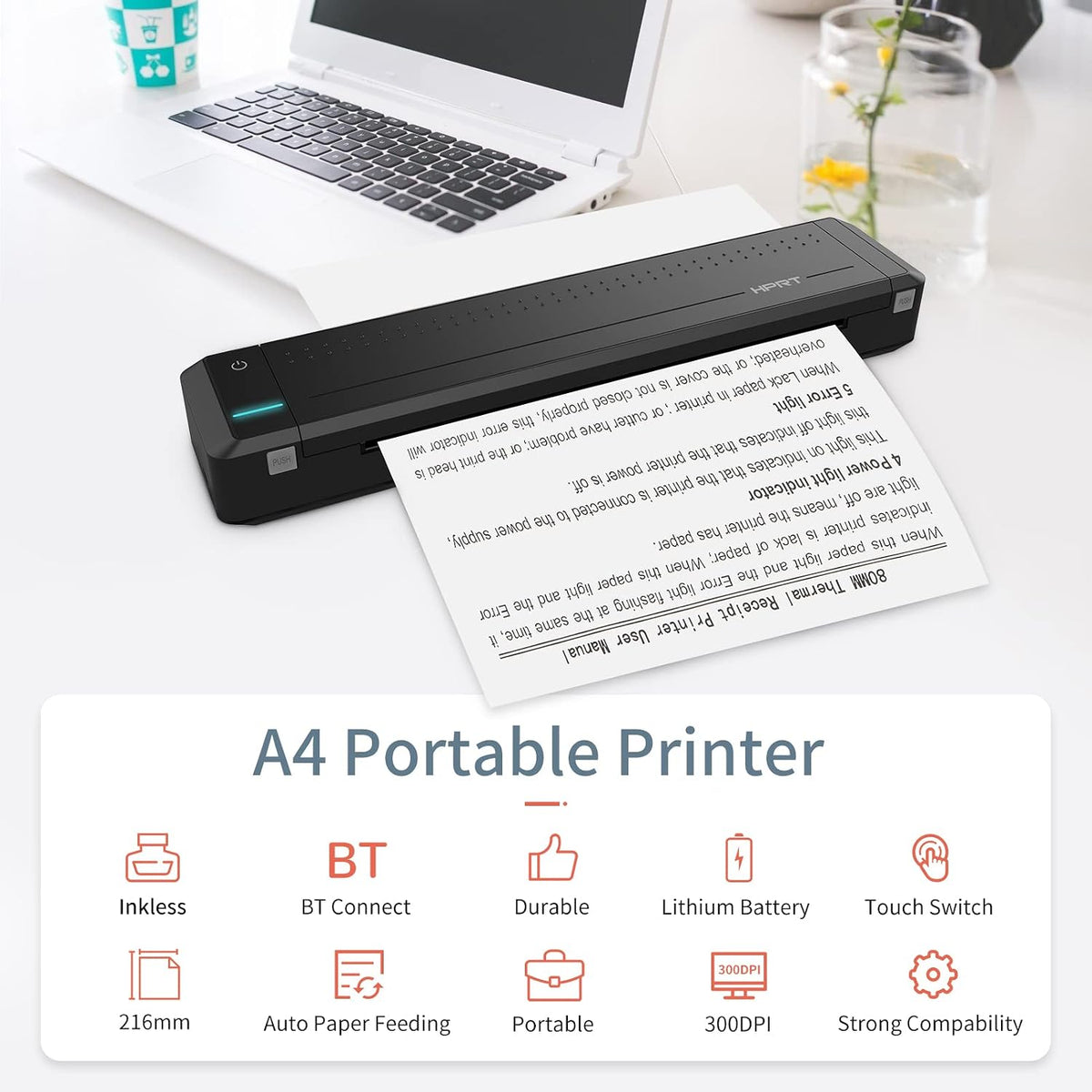 Irfora MT800Q A4 Portable Thermal Transfer Printer Wireless&USB Connect with Mobile Computer Support 8.5'' x 11'' US Letter for Office School Car Travel Printer with 1pc Ribbon Roll Compatible with