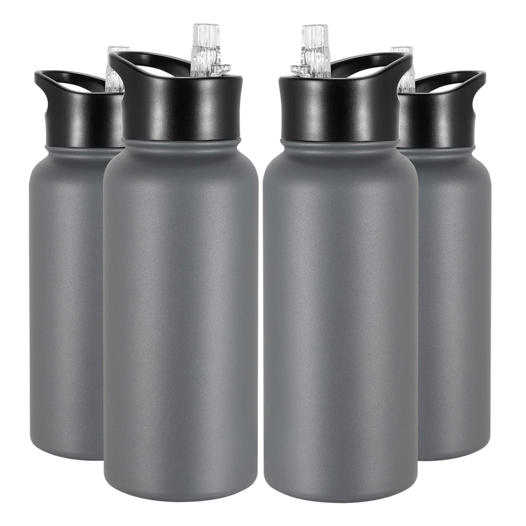 32 oz Insulated Water Bottle Bulk 8 Pack, Stainless Steel Sports Water Bottles with Straw Lid & Wide Mouth Lids, Double Walled Vacuum, Leak Proof, White