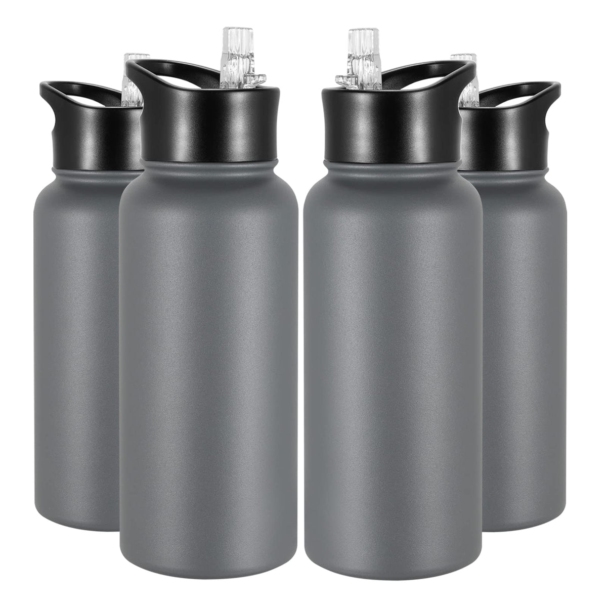 32 oz Insulated Water Bottle Bulk 8 Pack, Stainless Steel Sports Water Bottles with Straw Lid & Wide Mouth Lids, Double Walled Vacuum, Leak Proof, White
