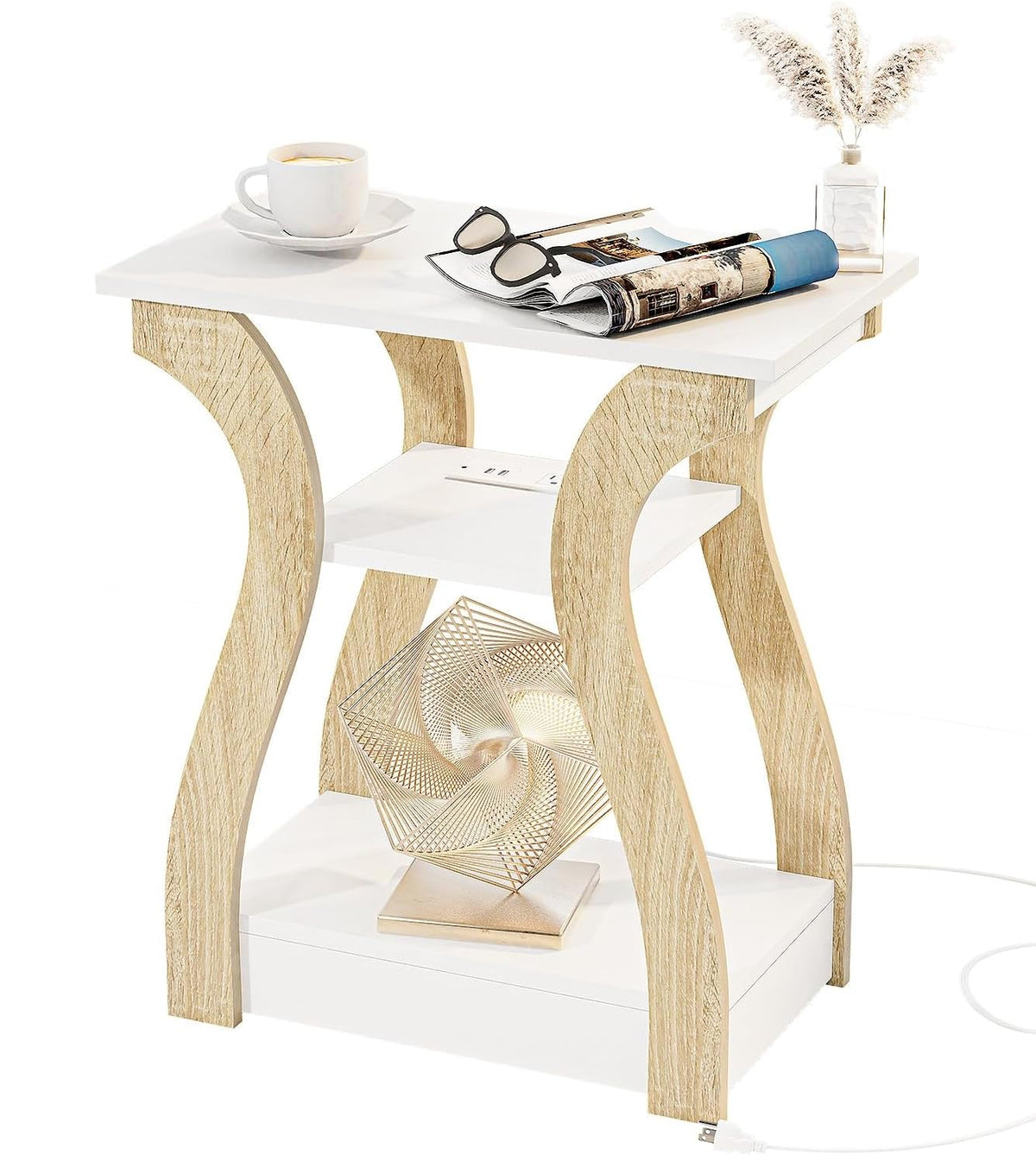 FROMJBEST End Tables Living Room Set of 2 with Charging Station, Black