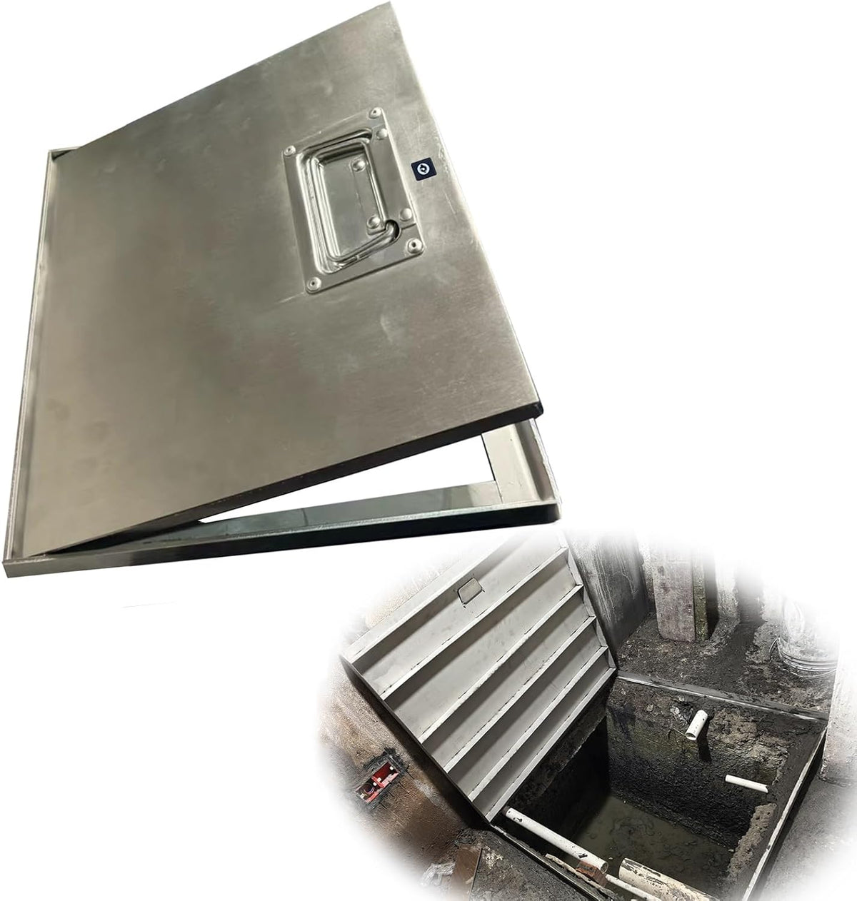 ZAQYCM Crawl Space Access Door Exterior, Stainless Steel Yard Sewer Manhole Cover with Lock and Handle, Basement Window Well Covers Customizable 32 30 28 24 22 20 Inch Wide(WxL 20x23in)