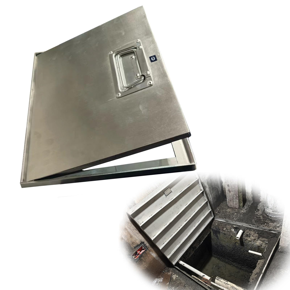 ZAQYCM Crawl Space Access Door Exterior, Stainless Steel Yard Sewer Manhole Cover with Lock and Handle, Basement Window Well Covers Customizable 32 30 28 24 22 20 Inch Wide(WxL 20x23in)