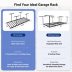 FLEXIMOUNTS 4x8 Overhead Garage Ceiling Storage Rack with 6 Hooks, Black