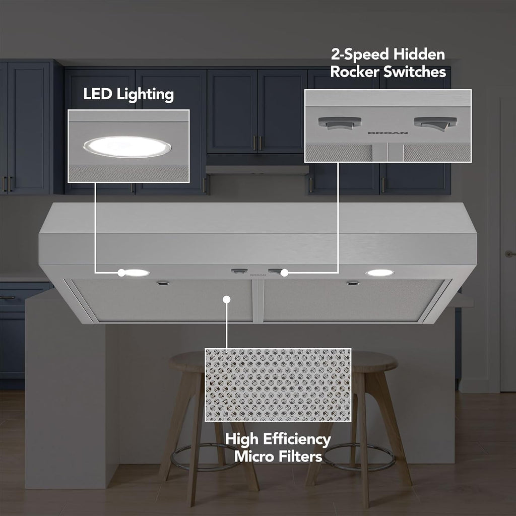 Broan-NuTone GLA1303SS 30-Inch Under Cabinet Range Hood, 350 CFM, Stainless