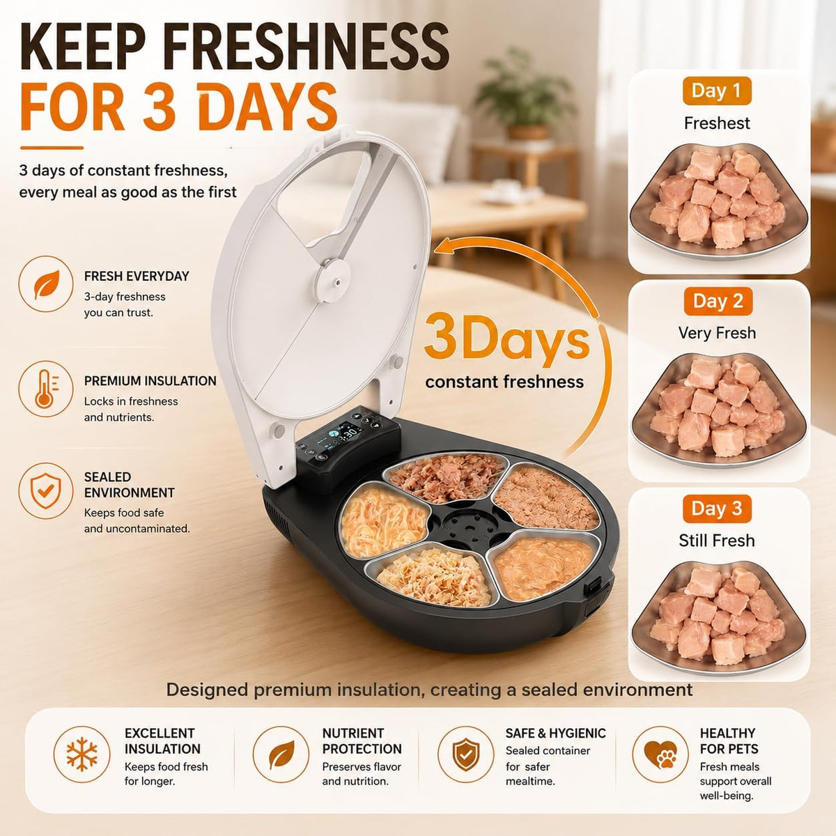 Automatic Wet Food Cat Feeder, 3 Days Freshness 5 Meals Cat Food Dispenser, Semiconductor Cooling & Heating with 304 Stainless Steel Bowl, Programmable Timer Refrigerated Auto Cat Feeder