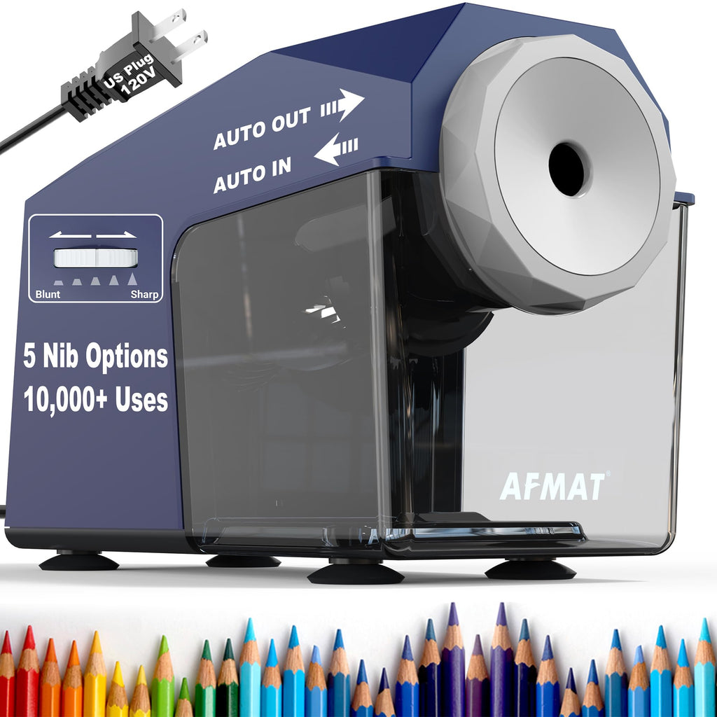 AFMAT PSC4 Electric Pencil Sharpener, Fast & Hands-Free, 10K+ Uses, 5 Nibs, Fully Automatic Pencil Sharpener for Classroom, Heavy Duty Sharpeners for No.2/Jumbo Pencils (φ6.5-10.5mm) US Plug(120V)
