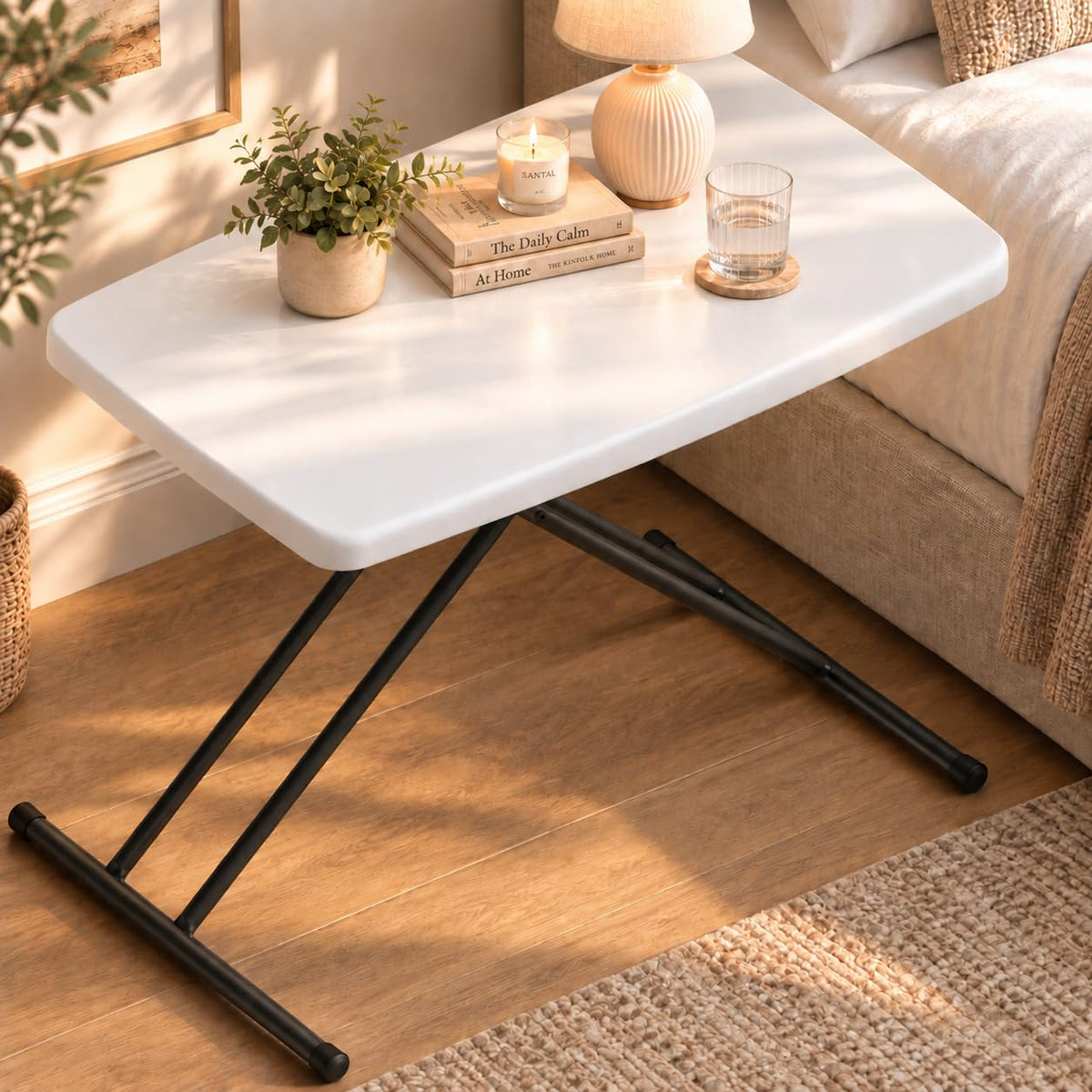 30 Inch Folding Table, Adjustable Height Portable Folding Table, Foldable TV Tray Table, Small Laptop Desk & Picnic Table for Indoor Outdoor Use, Bedroom, Camping, Patio, BBQ, RV