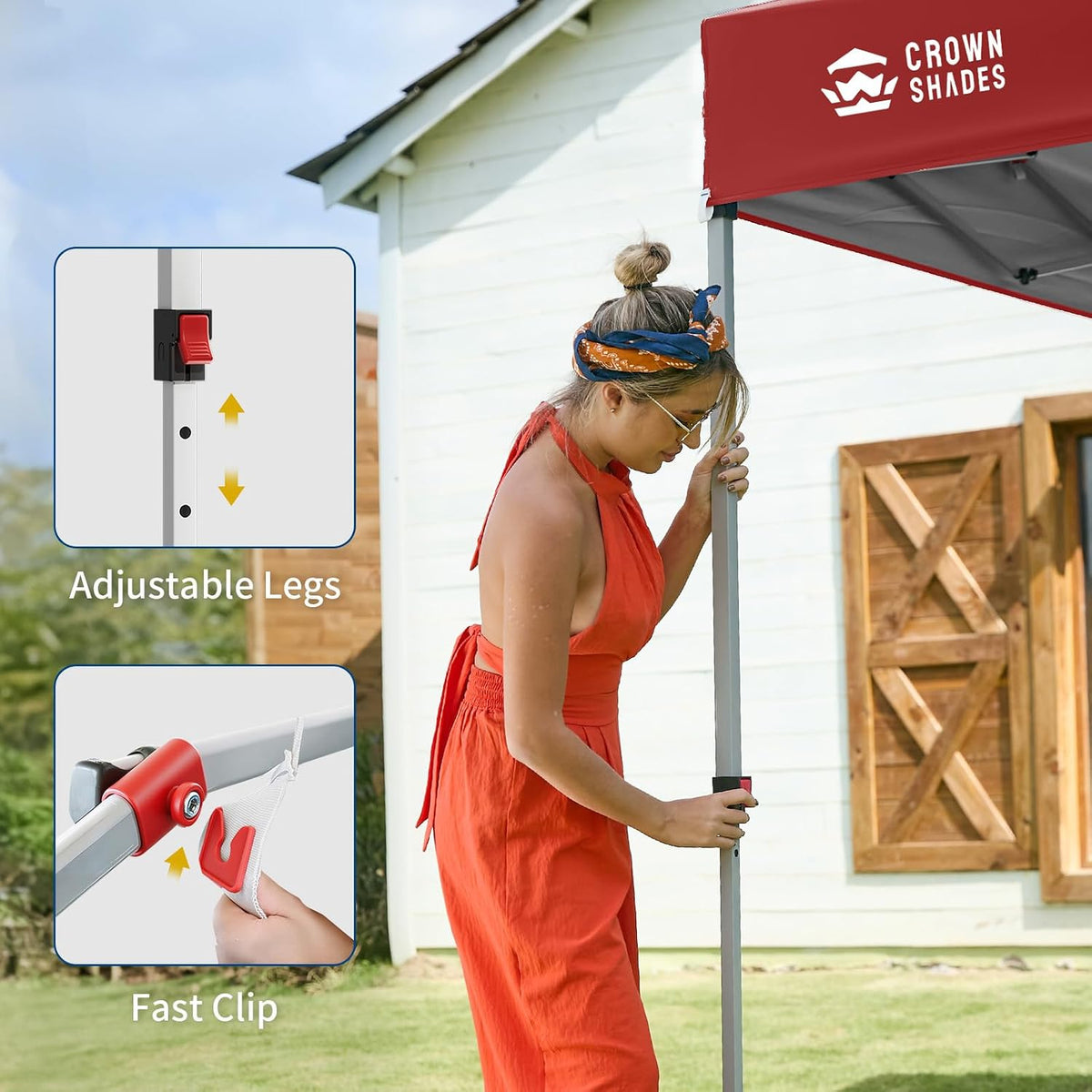 CROWN SHADES 10x10 Pop Up Canopy with 1 Side Wall, Beach Canopy Tent, Red