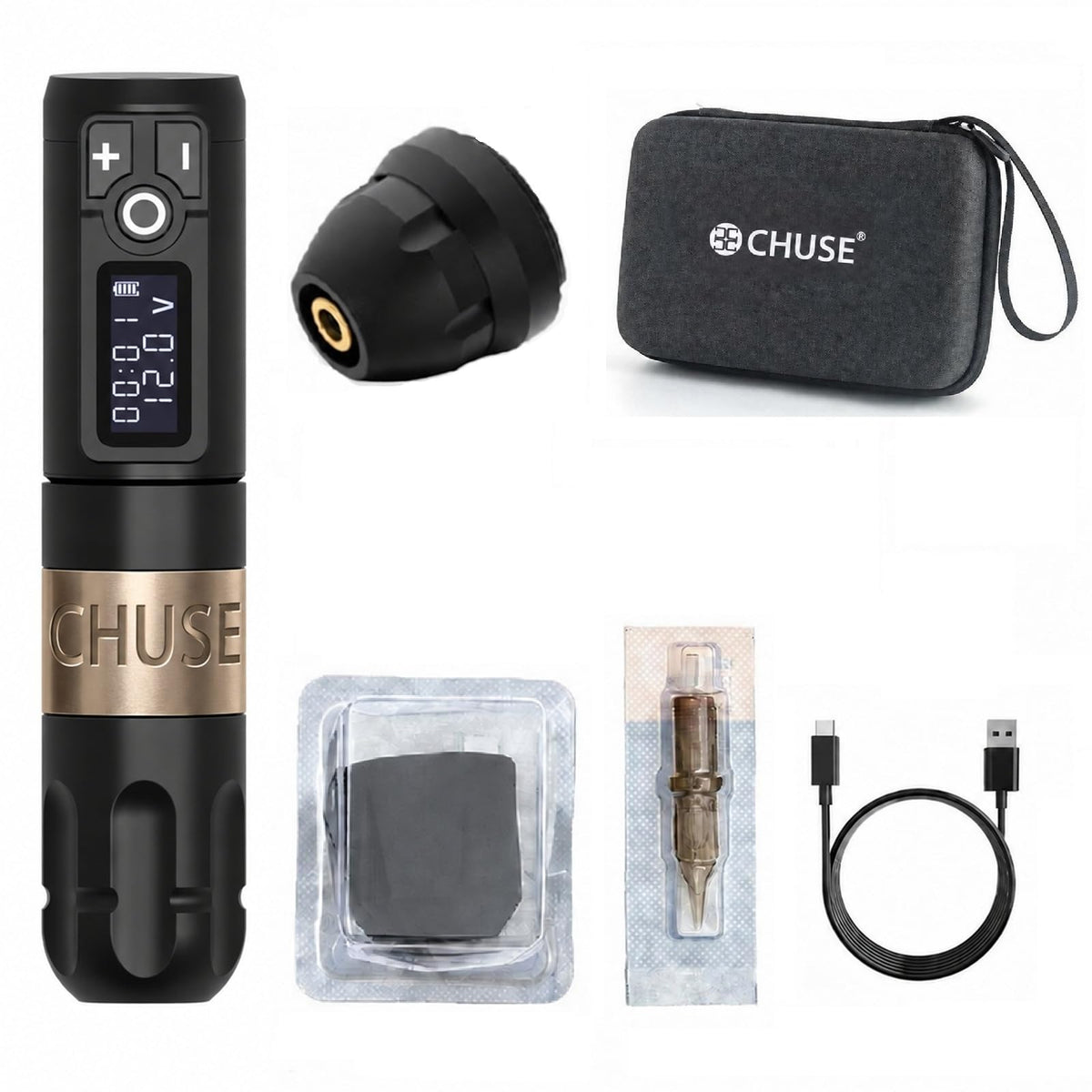 CHUSE Wireless Tattoo Pen Machine, Rotary Tattoo Gun Microblading Pen Permanent Makeup PMU Kit Supplies for Eyebrow Eyeliner Lip with 2,400mAh Battery Wireless Power 4.0mm Stroke (Black)