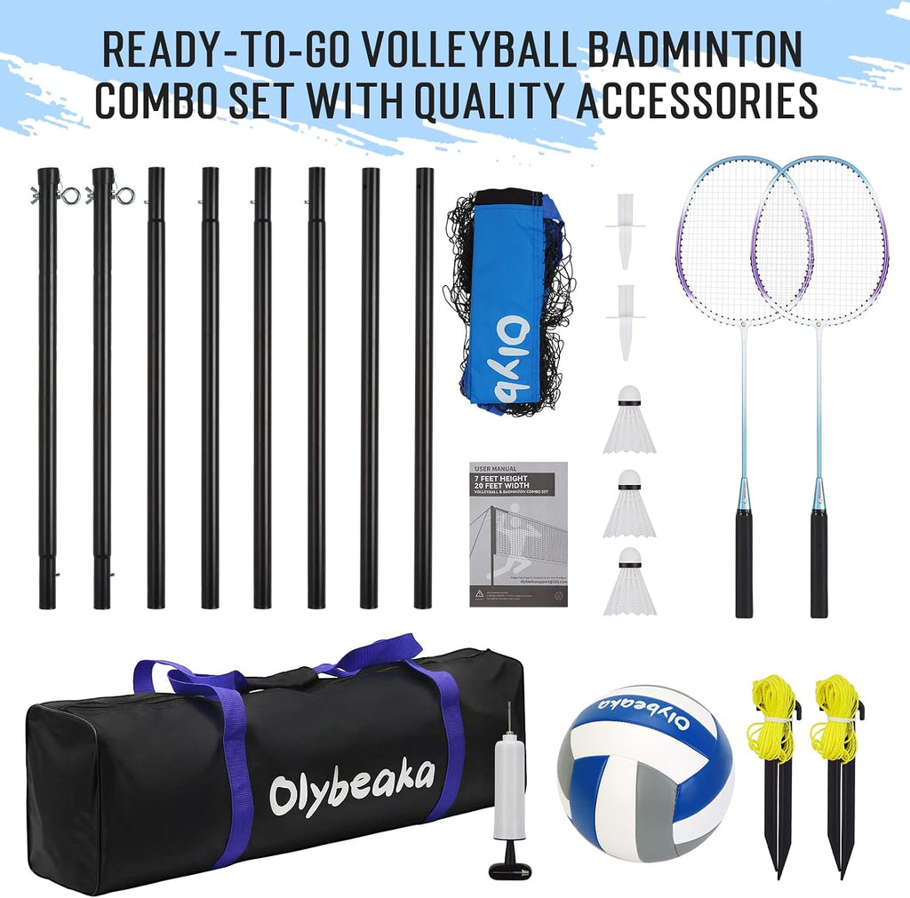 20ft Portable Outdoor Volleyball Badminton Combo Net Set