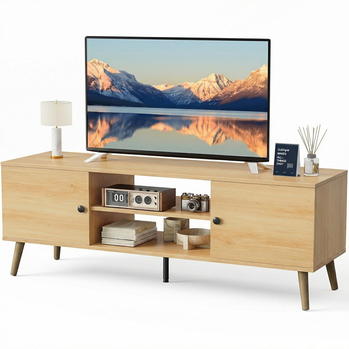 DUMOS TV Stand for 55 60 Inch TV, Entertainment Center with Storage