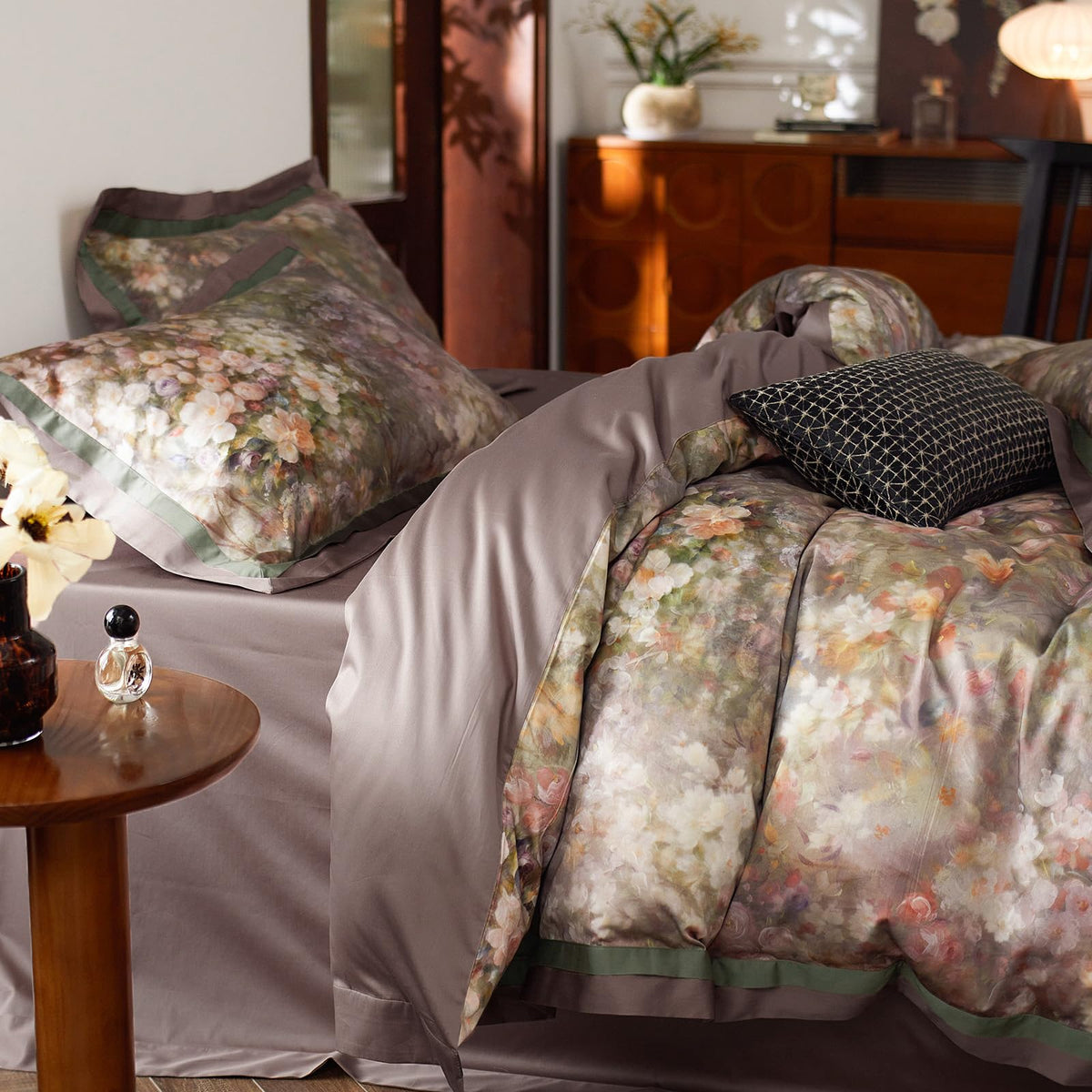 mixinni Garden Style Cotton Flowers and Birds Pattern Printed Duvet Cover Reversible Design Peacock Blue 3 Piece Bedding Duvet Set with Zipper Closure, Perfect for Him and Her-Queen Size