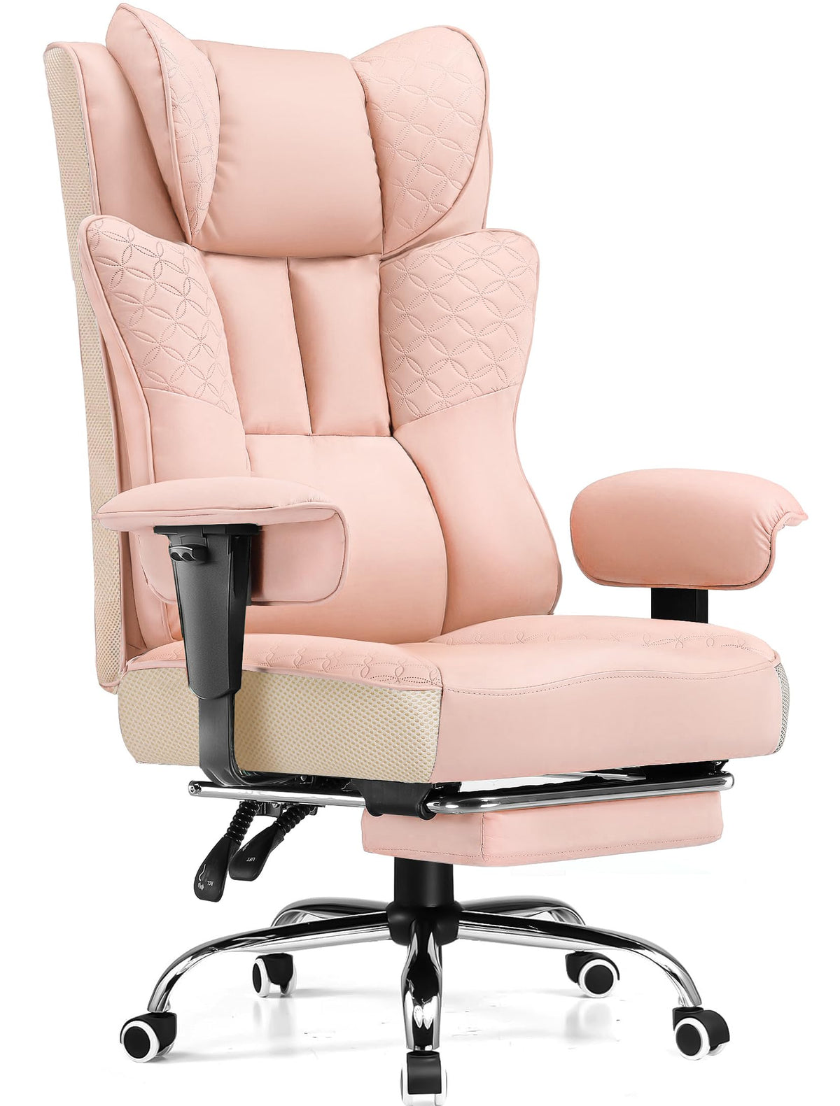 GTPLAYER Big and Tall Office Chair Wide Ergonomic Gaming Chair with Deluxe Embossing Designed Leather with Foot Rest,150°Reclining Adjustable Soft Armrests Pocket Spring Back Support and Pillow