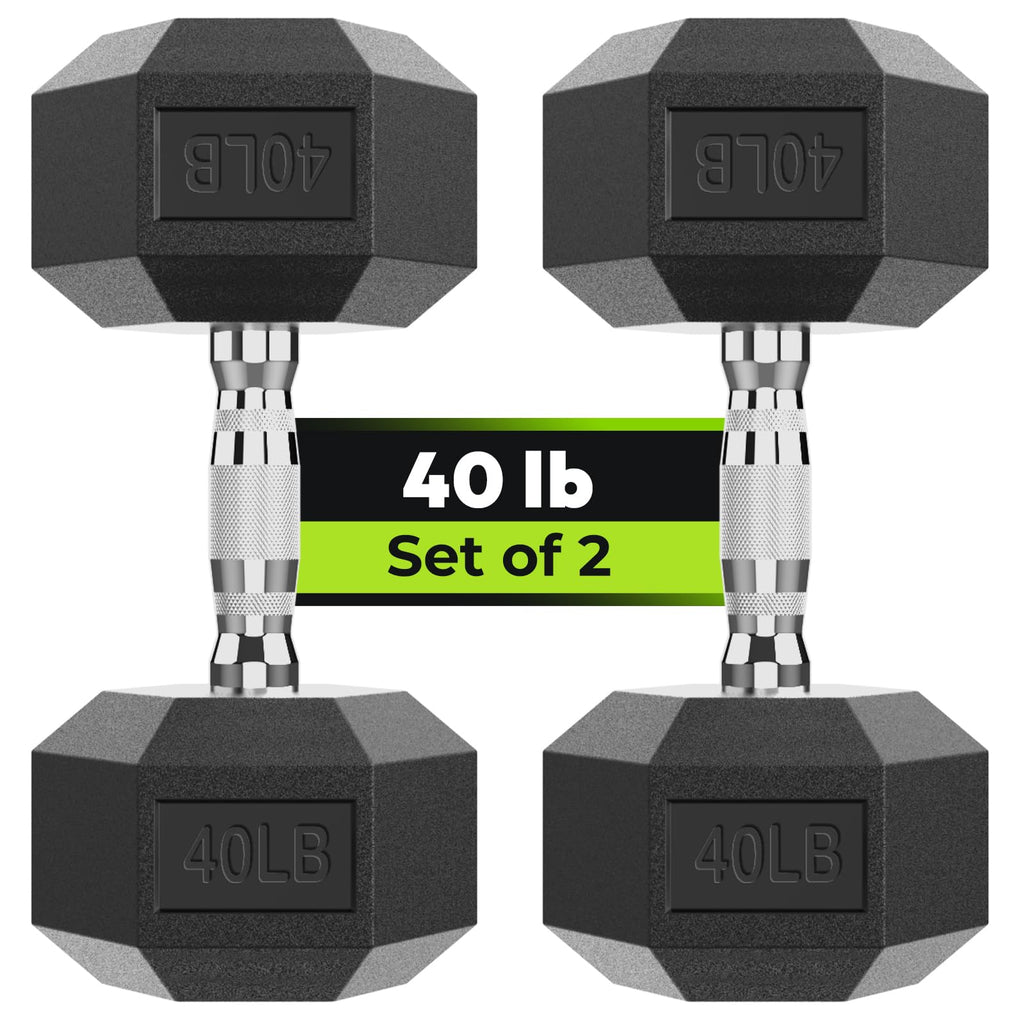HANDBODE Hex Dumbbell Set of 2, Rubber Encased Fixed Dumbbells, 2.5-65 lb