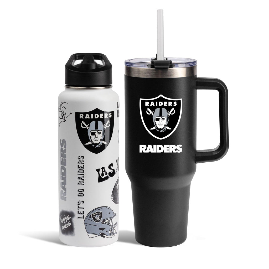 The Memory Company Officially Licensed NFL 2-Pack Stainless Steel Tumbler Set, 34oz Team Spirit Water Bottle & 40oz Game Day Tumbler with Lid and Straw, BPA-Free Materials, Convenient Straw Design