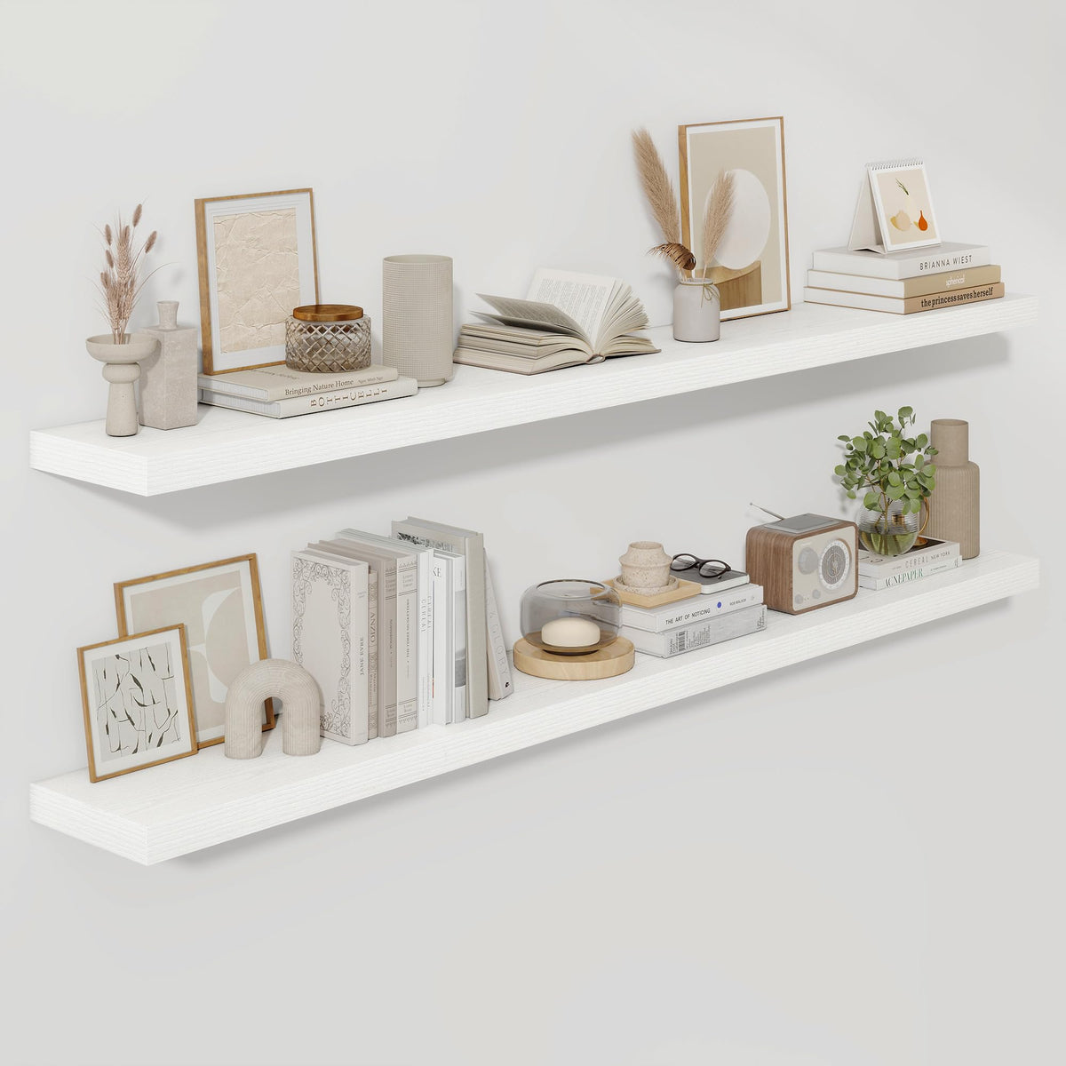 Fun Memories Floating Shelves - 2 Pack 12 Inch Rustic Wooden Wall Shelves - Extra Deeper & Thicker Wall Mounted Storage Shelf for Living Room, Kitchen, Farmhouse - 36" W x 12" D x 1.8" H - Brown