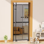 Glaf Extra Tall Pet Gate 63" Pressure Mounted Cat Door Safety Metal Cat Gate Adjustable Width Dog Door Auto-Close Dog Gates for Doorways, Stairs, Kitchen, Hallway (Black, 33.86-37.4")
