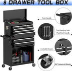 8 Drawer Rolling Tool Chest, High Capacity Tool Box with Lockable Wheels and Drawers, 2 in 1 Portable Toolbox Organizer Storage Cabinet For Garage, Warehouse, Repair Shop