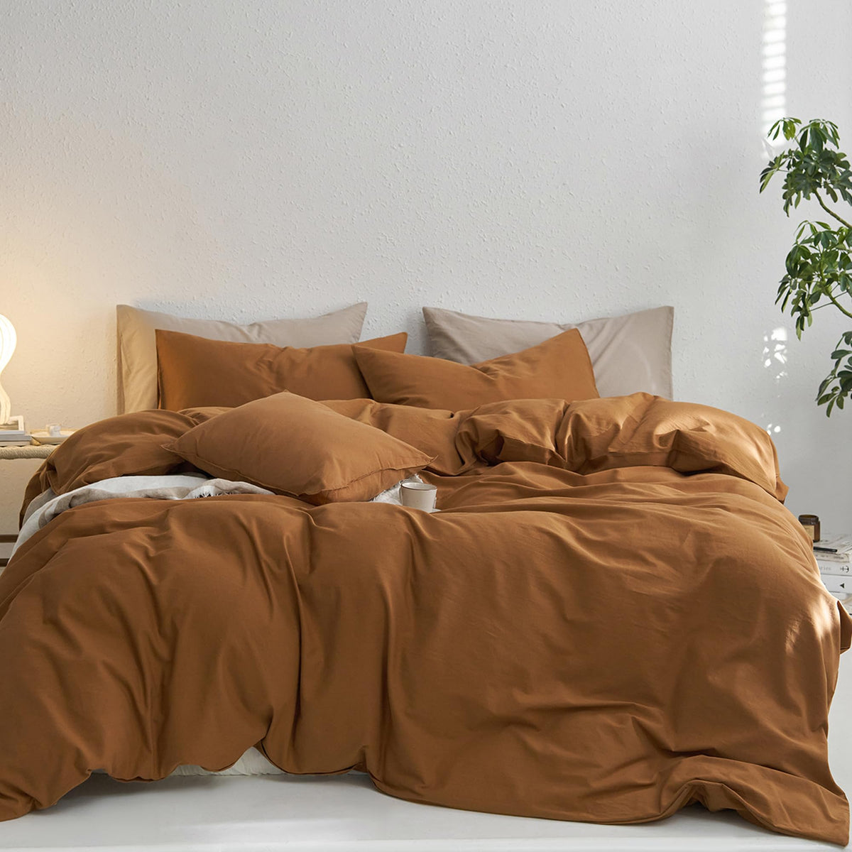 MooMee Upgraded Softer Duvet Cover Set 100% Washed Cotton Twill King