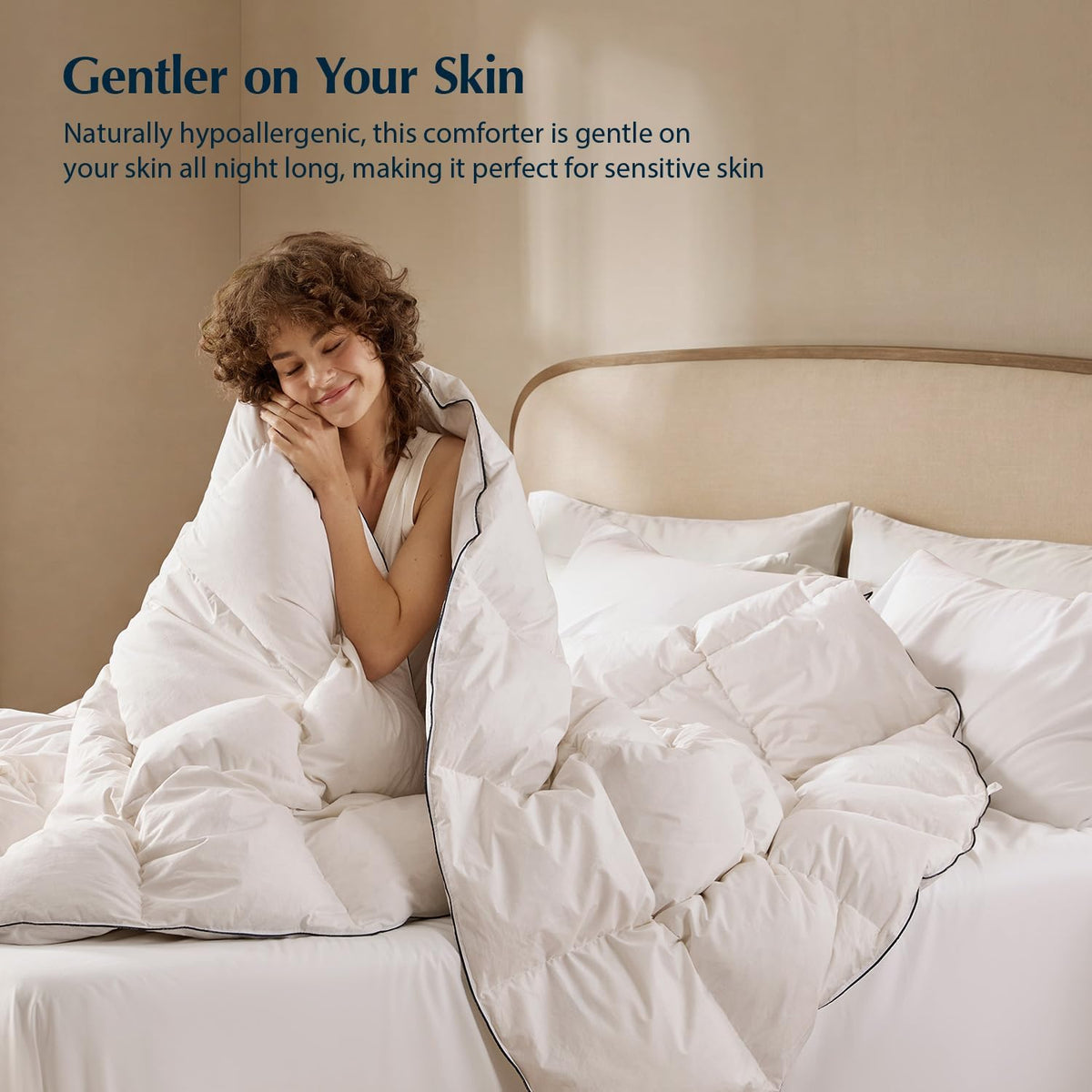 Pacific Coast Goose Feather Down Comforters King Size, Breathable Duvet Insert, Noiseless Shell, Sewn-Through Construction, Hypoallergenic All Season Luxury Hotel Bedding, 8 Duvet Loops, 106"x90"