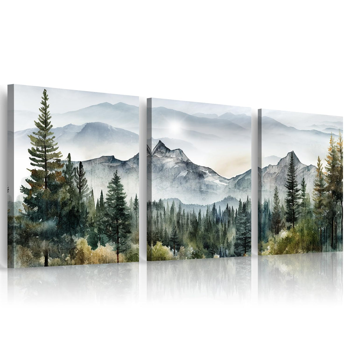 MHARTK66 Large Size Wall Art for Living Room Modern Wall Decor for Bedroom Office Decor Abstract Mountain Forest Landscapes Ink Painting 3 Piece Framed Canvas Art Prints Ready to Hang Wall Pictures