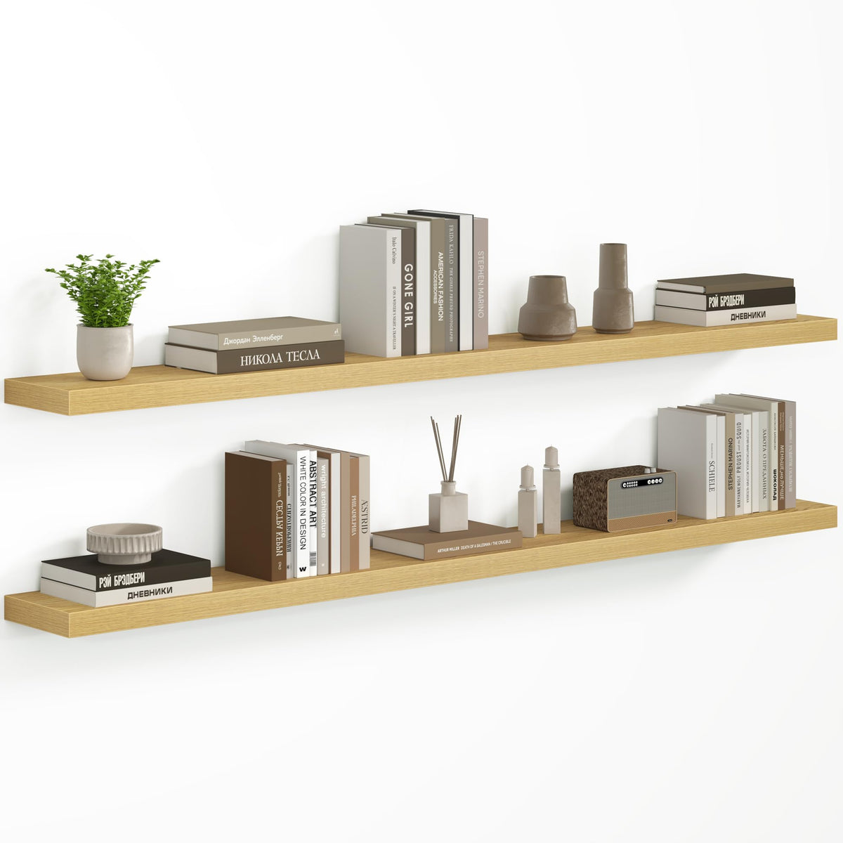 Fun Memories Floating Shelves - 2 Pack 12 Inch Rustic Wooden Wall Shelves - Extra Deeper & Thicker Wall Mounted Storage Shelf for Living Room, Kitchen, Farmhouse - 36" W x 12" D x 1.8" H - Brown