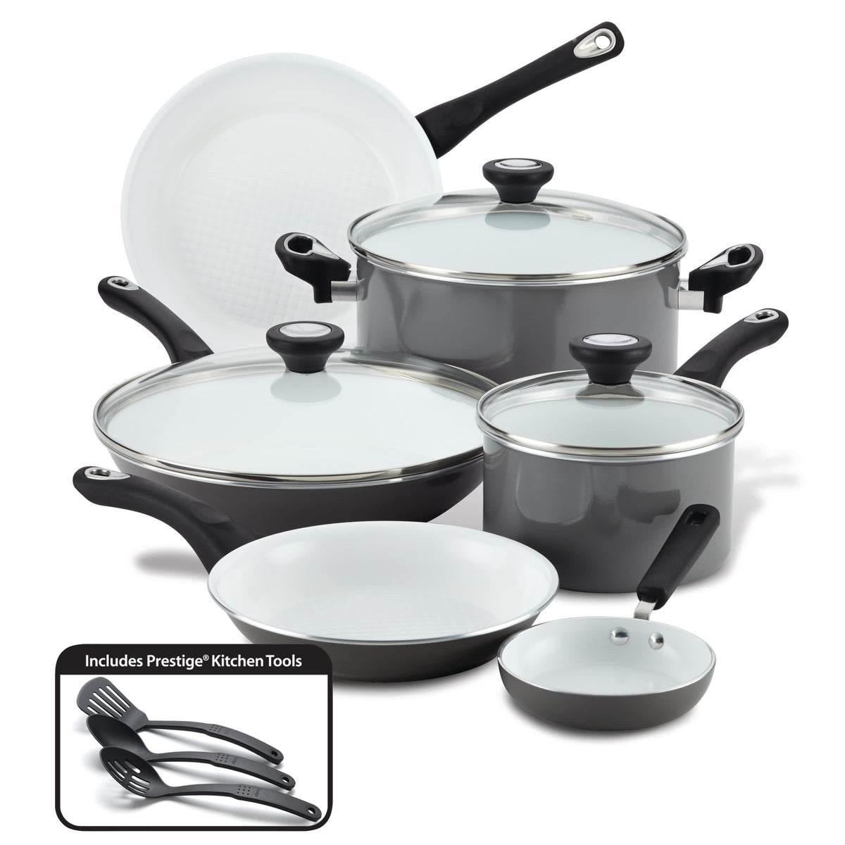 Farberware 17490 Ceramic Dishwasher Safe Nonstick Cookware Set / Pots and Pans Set - 12 Piece, Blue