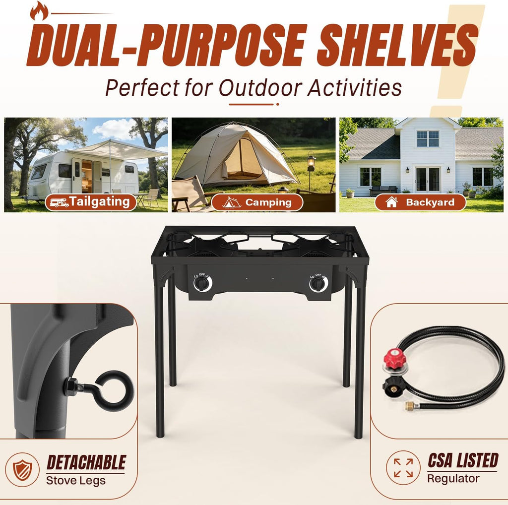 2 Burner Propane Gas Stove with Dustproof Cover