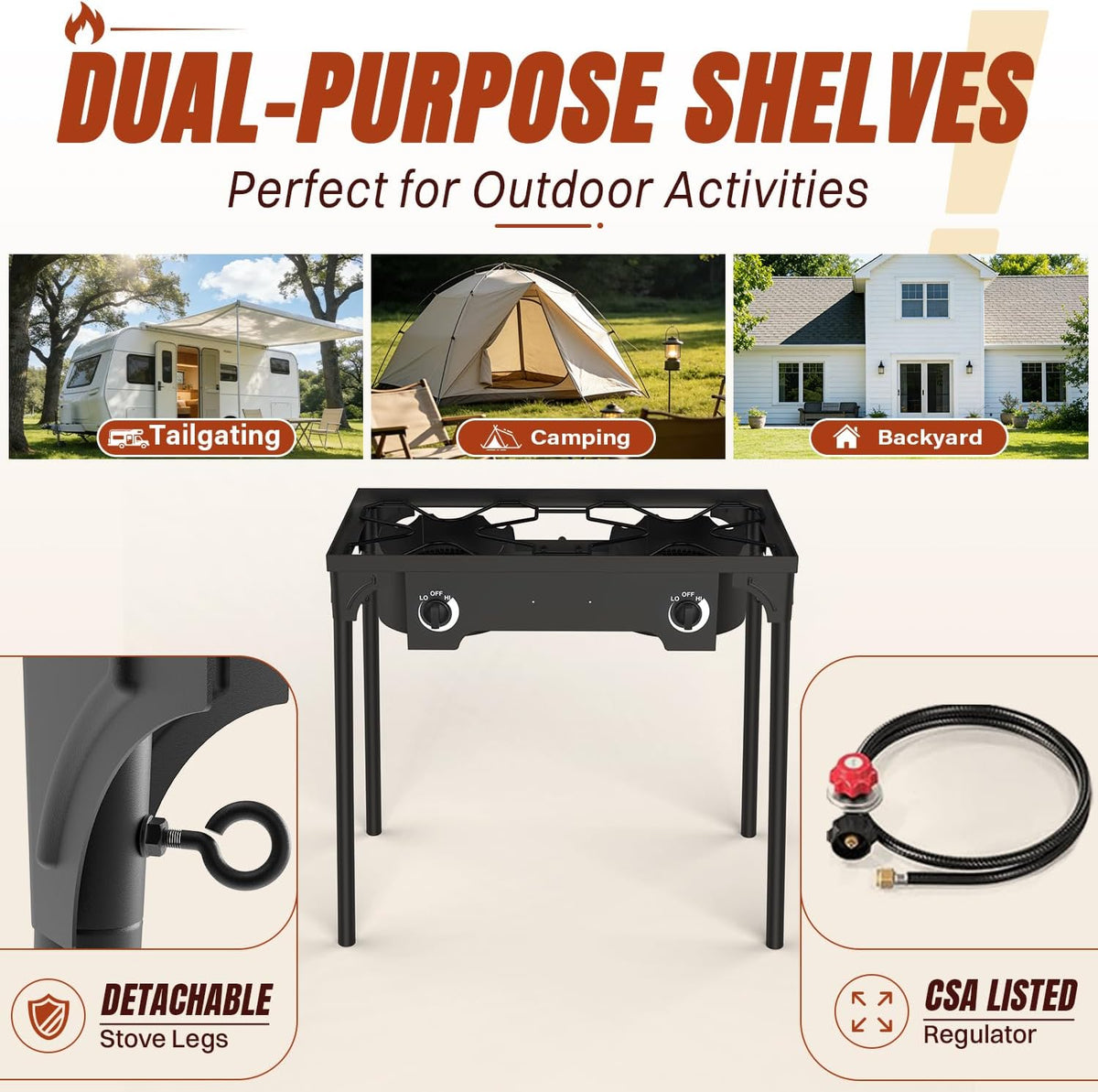 2 Burner Propane Gas Stove with Dustproof Cover