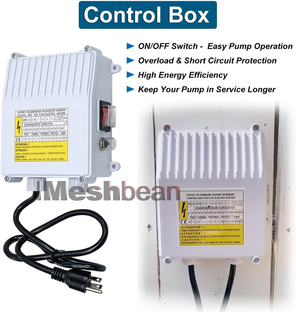 2" Deep Well Submersible Pump with Control Box, 1/2HP 110V Deep Well Pump