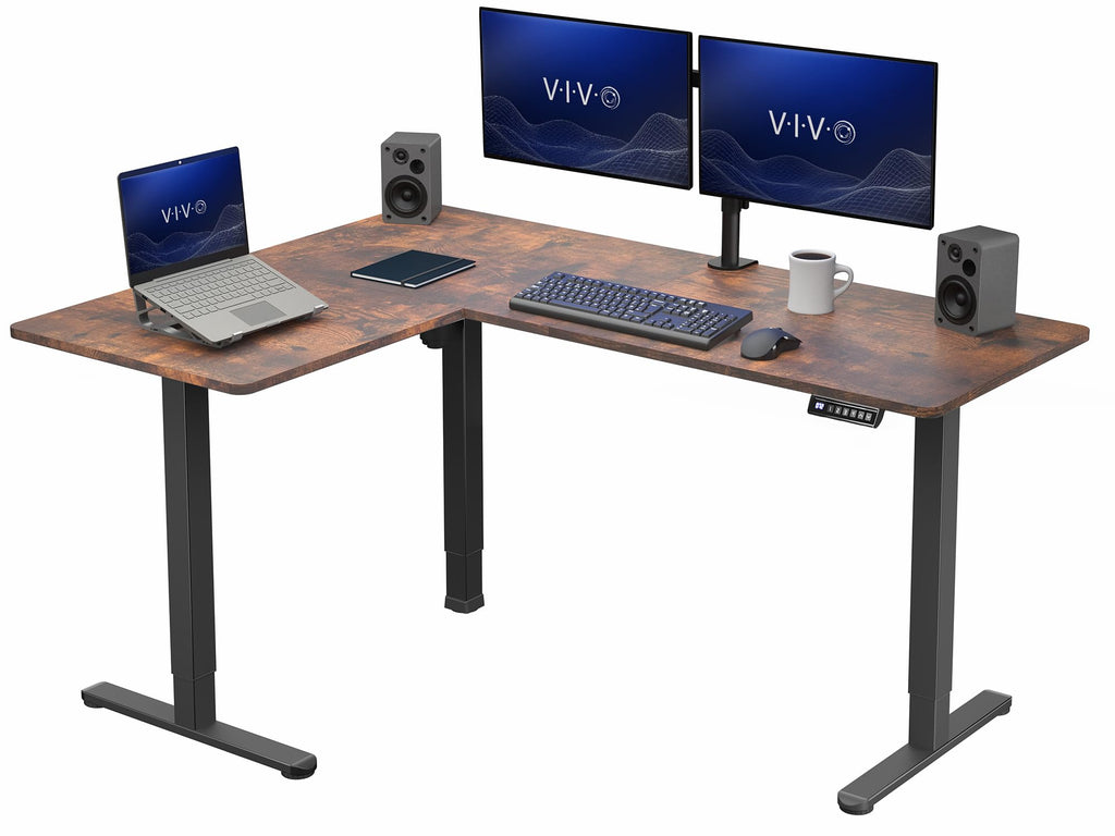 VIVO Light Wood 63 x 55 in Corner Standing Desk, DESK-E3CTGC
