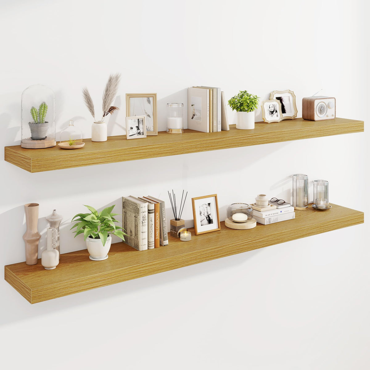Marsmiles 55" Floating Shelves for Wall, Wooden Shelves with Invisible Brackets Set of 2, Rustic Farmhouse Wall Mounted Shelf for Kitchen Bathroom Living Room Study, White