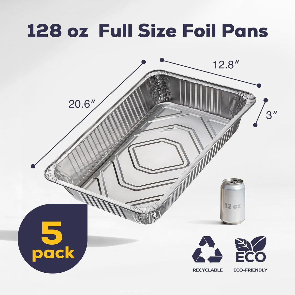 Fit Meal Prep 5 Pack Full Size Aluminum Foil Pans 21"x13", Heavy Duty Large Disposable Roasting Pans for Cooking, Serving, Freezing, Baking Pan Trays for Catering, Meal Prep, and Food Storage