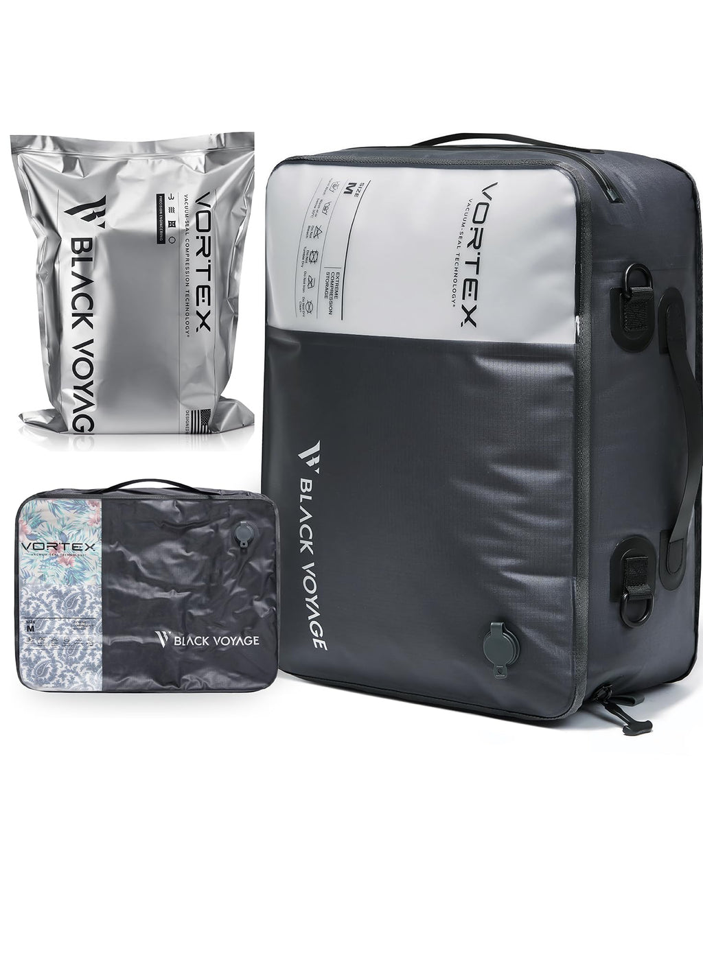Black Voyage Reusable Vacuum Compression Travel Bag for Carry-On Suitcase and Backpack, Recycled IPX8 Waterproof Space Saver Vacpack (2-Pack, 21L - Pump Included)