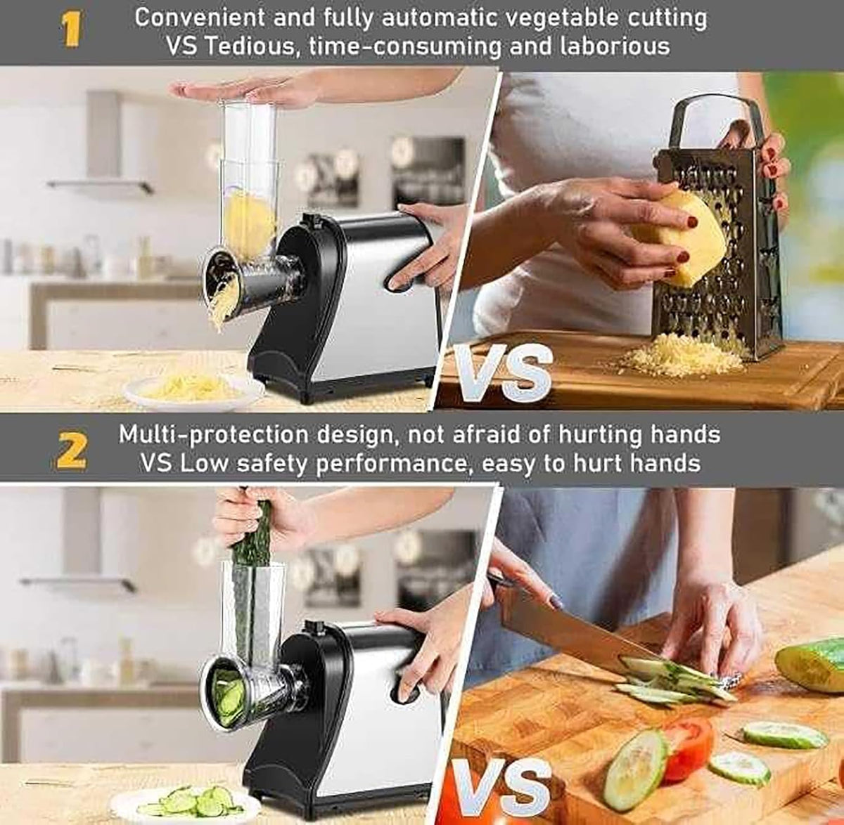 McbeAn Electric Vegetable Cheese Grater, 1000W Vegetable Cutter with 5 Stainless Steel Blades, Work Efficiently, One-Touch Control, for Cheese Carrots Potatoes Nuts Cucumbers Zucchini