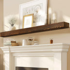 60x8x3in Rustic Fireplace Mantel Pine Wood, Weathered Brown