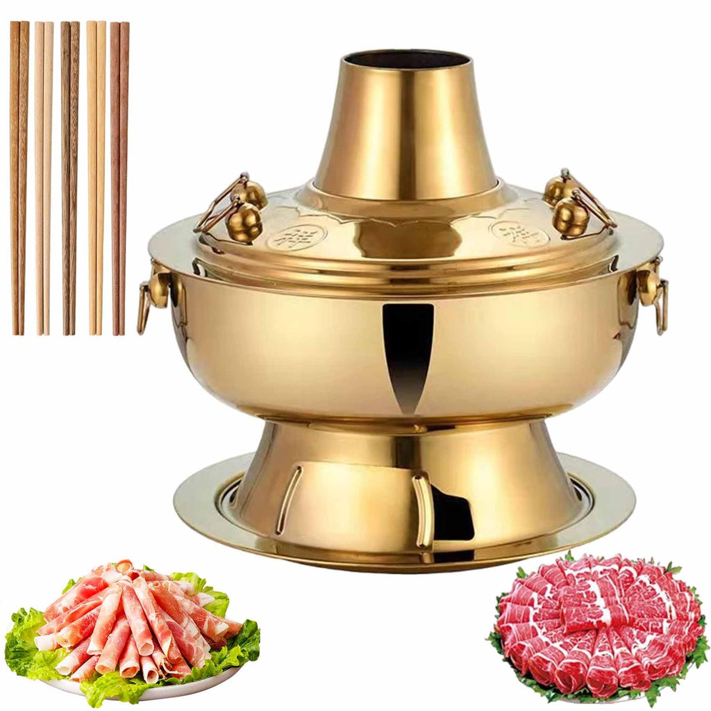 Chinese Charcoal Hot Pot, Food-grade Stainless Steel Hot Pot，Copper-12.6in