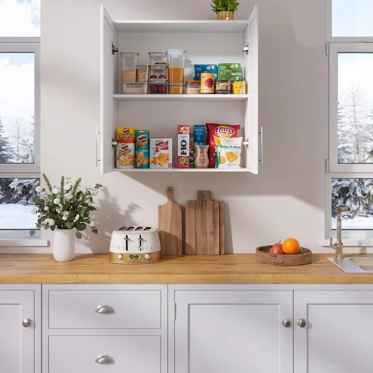 NEWOWNDS Laundry Room Cabinet 30’’x12’’x32’’, Kitchen Cabinet Wall Cabinets with Adjustable Shelves, Wall Cabinet Storage, Utility Cabinets for Laundry Room, White Wall Cabinet with Shaker Door, White
