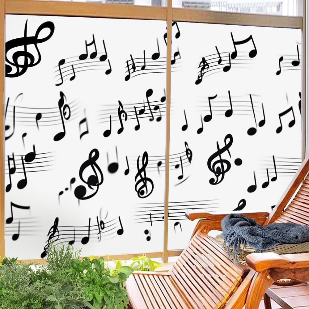 Modern Musical Notes Window Privacy Film 31.5Wx55.1L inch x 2pcs