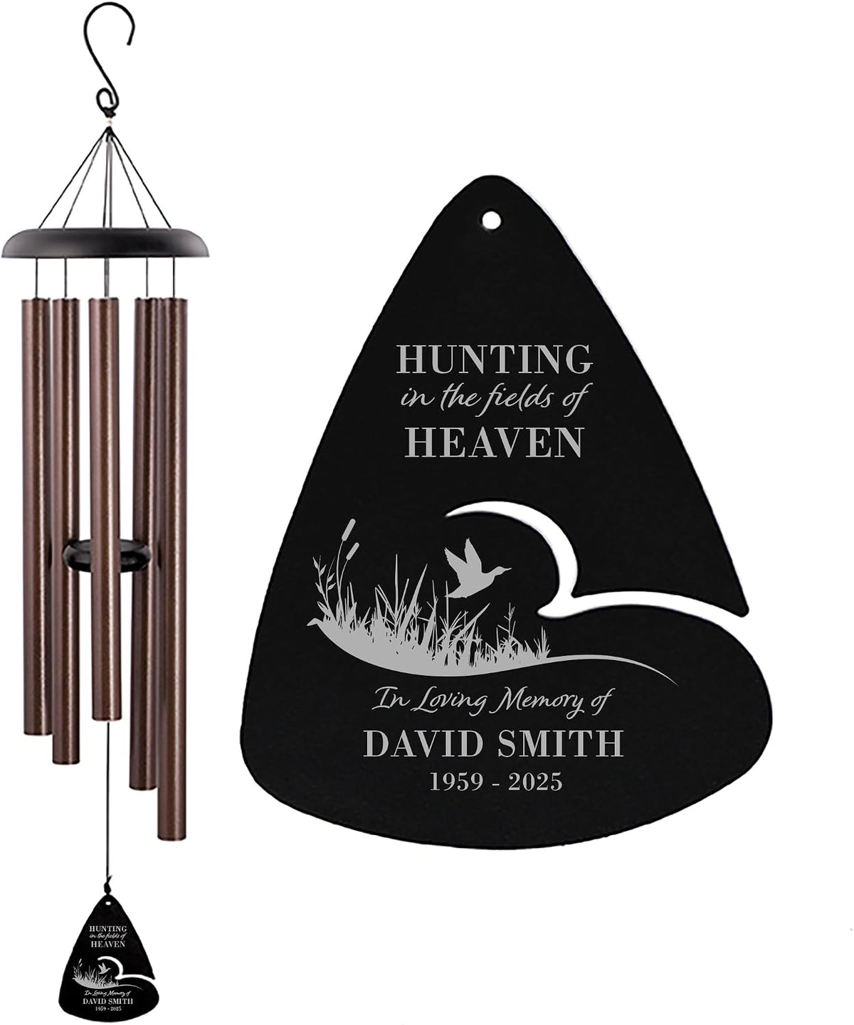 Personalized Memorial Wind Chime, Hunting in Heaven Deer or Duck Wind Chime, Hunter Sympathy Gift, Customizable Hunting Memorial Gift (Bronze 44")
