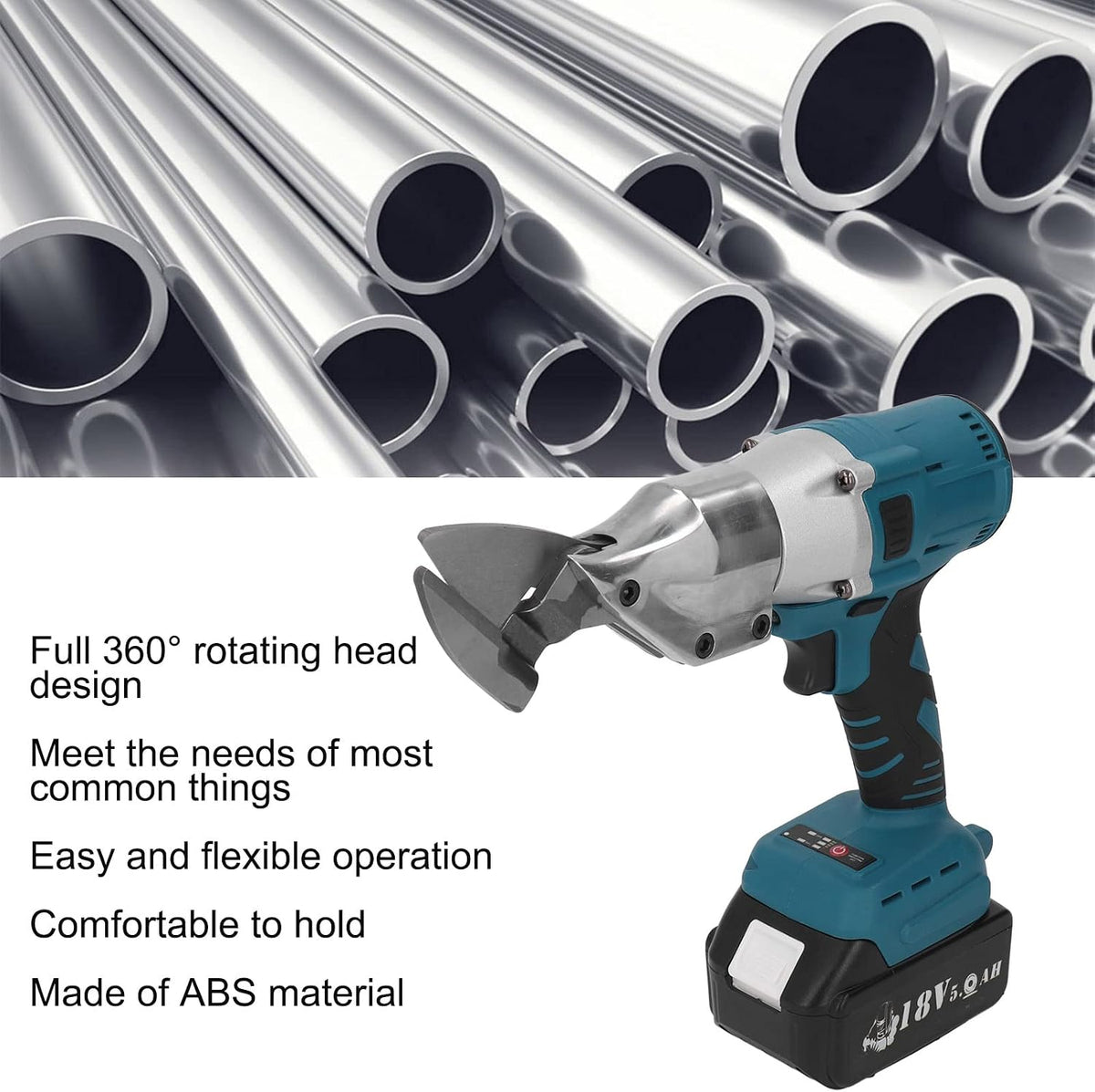 ViaGasaFamido Cordless Electric Metal Scissors 360° Rotating Head Electric Metal Cutter Shear ABS for Cutting Fabric Carpet Leather