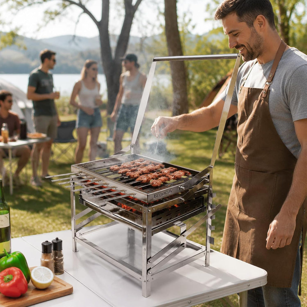 Ergocar Charcoal Grill Rotating 4-Tier Charcoal Tray With Skewers Ideal