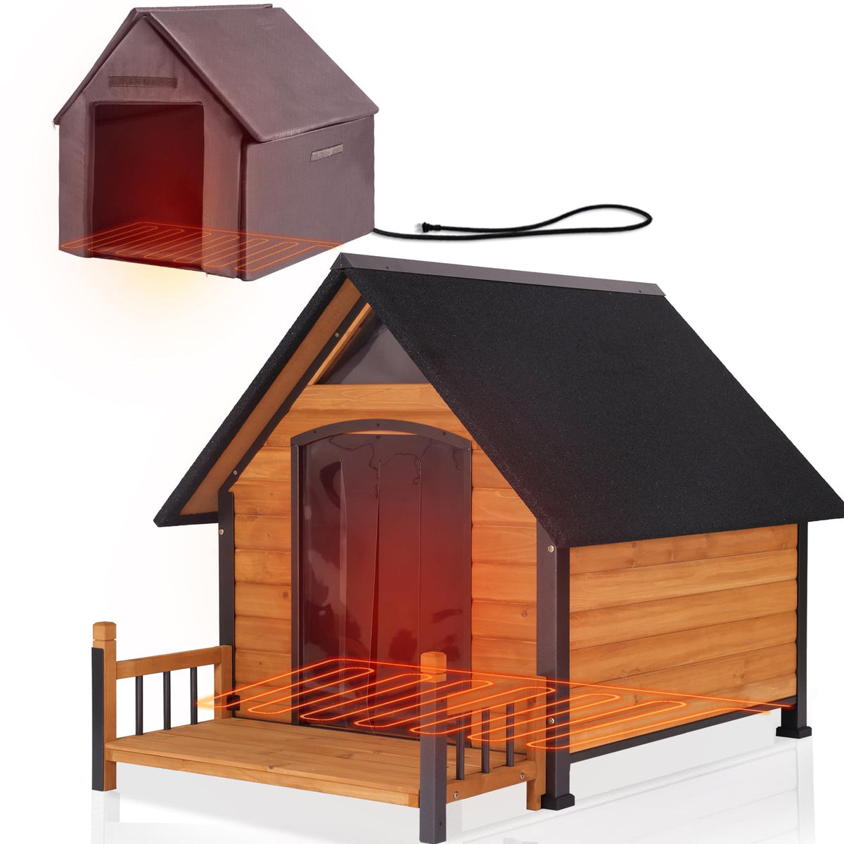 Aivituvin Heated Dog House Outdoor with Anti-Bite Metal Frame Insulated Indoor Dog Kennel 41.6'L Large Dog Cage for Small Medium Large Dogs with Heater and Insulated Liner for Winter