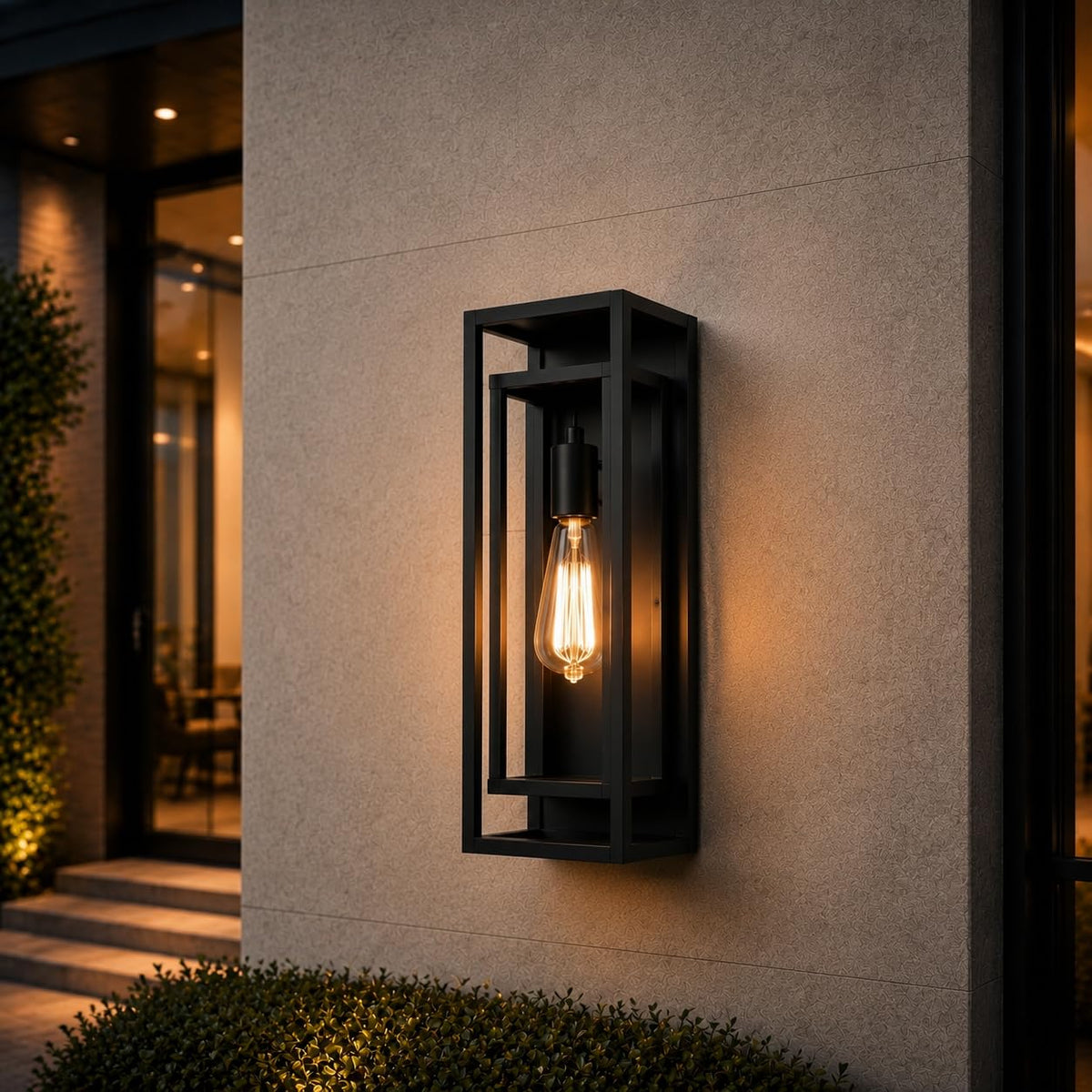 18 Inch 2 Pack Outdoor Wall Lantern Light Fixture，Large Black Exterior Wall Sconce with Clear Glass | Waterproof Anti-Rust Porch Light with E26 Socket for Entryway, Patio, Garage
