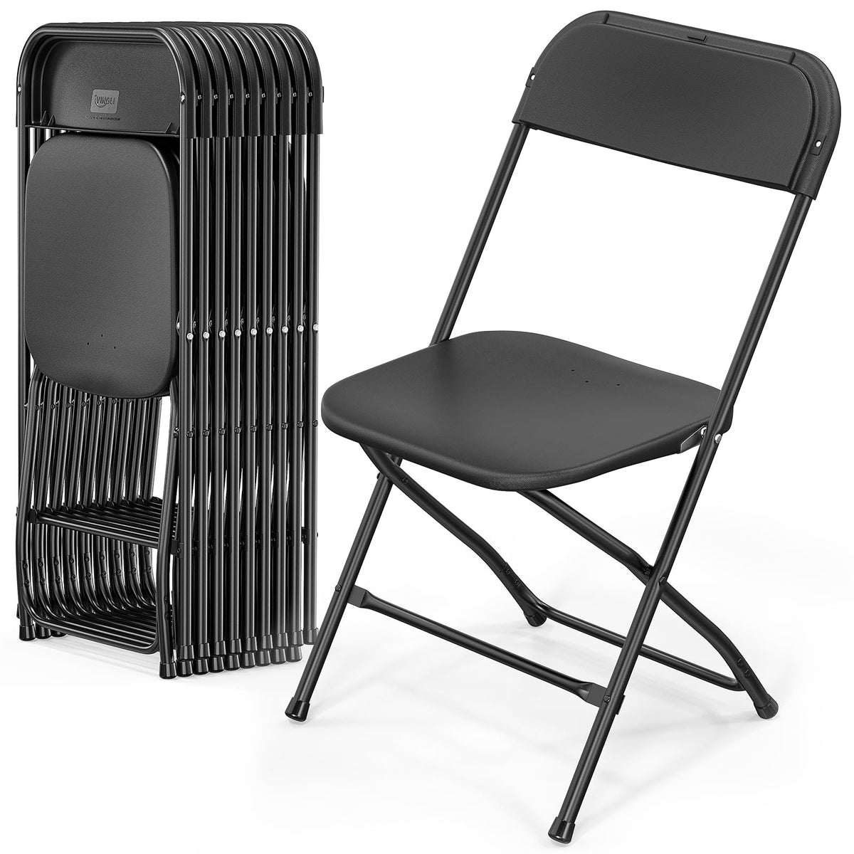 VINGLI 40 Pack Black Plastic Folding Chair, Indoor Outdoor Portable Stackable Commercial Seat with Steel Frame 350lb. Capacity for Events Office Wedding Party Picnic Kitchen Dining